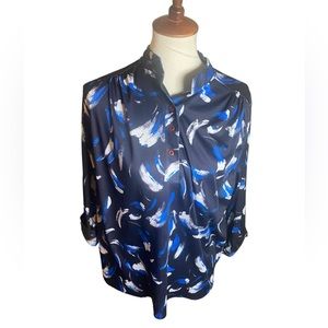 Vintage 70s 3-Quarter Sleeve Blouse with Paint Stroke Design